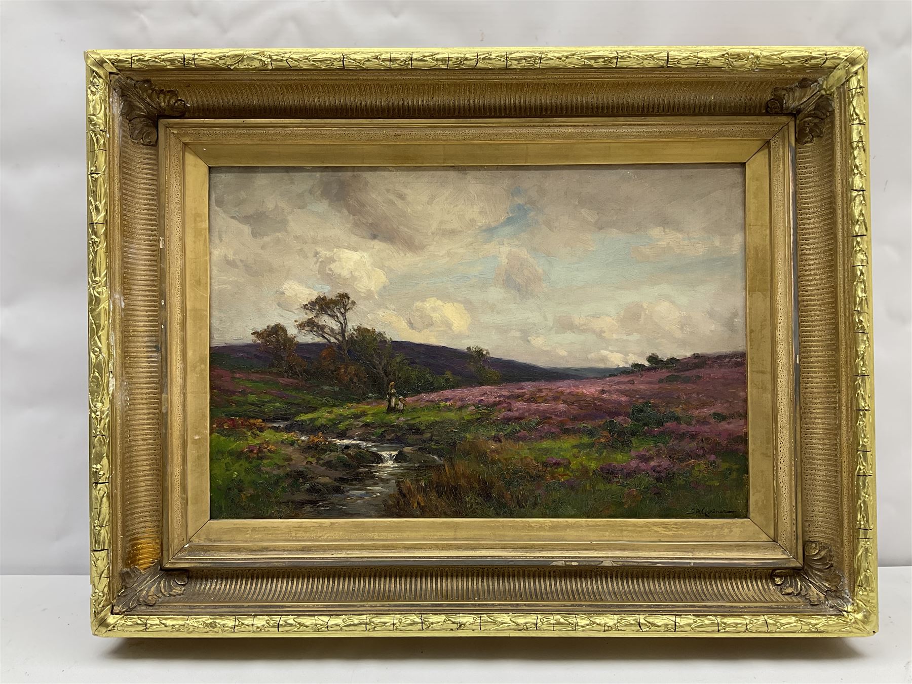 Sidney Valentine Gardner (Staithes Group 1869-1957): North Yorkshire Moorland Stream, oil on canvas signed 34cm x 52cm