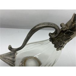 Silea silver plate mounted glass claret jug, in the form of a duck, with makers mark beneath, H26cm