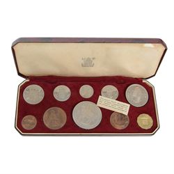 Two Queen Elizabeth II 1953 proof ten coin sets, crown to farthing, in original cases, and some further commemorative crowns