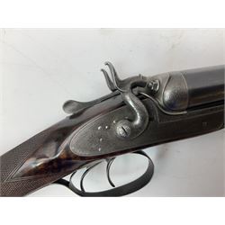 19th century Purdey 12-bore side-by-side double barrel black powder hammer gun, 76cm cylinder bored un-choked barrels with 2.5