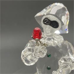 Two Swarovski Figures from the Masquerade collection, comprising Harlequin and Columbine, and a crystal plaque, tallest H17cm