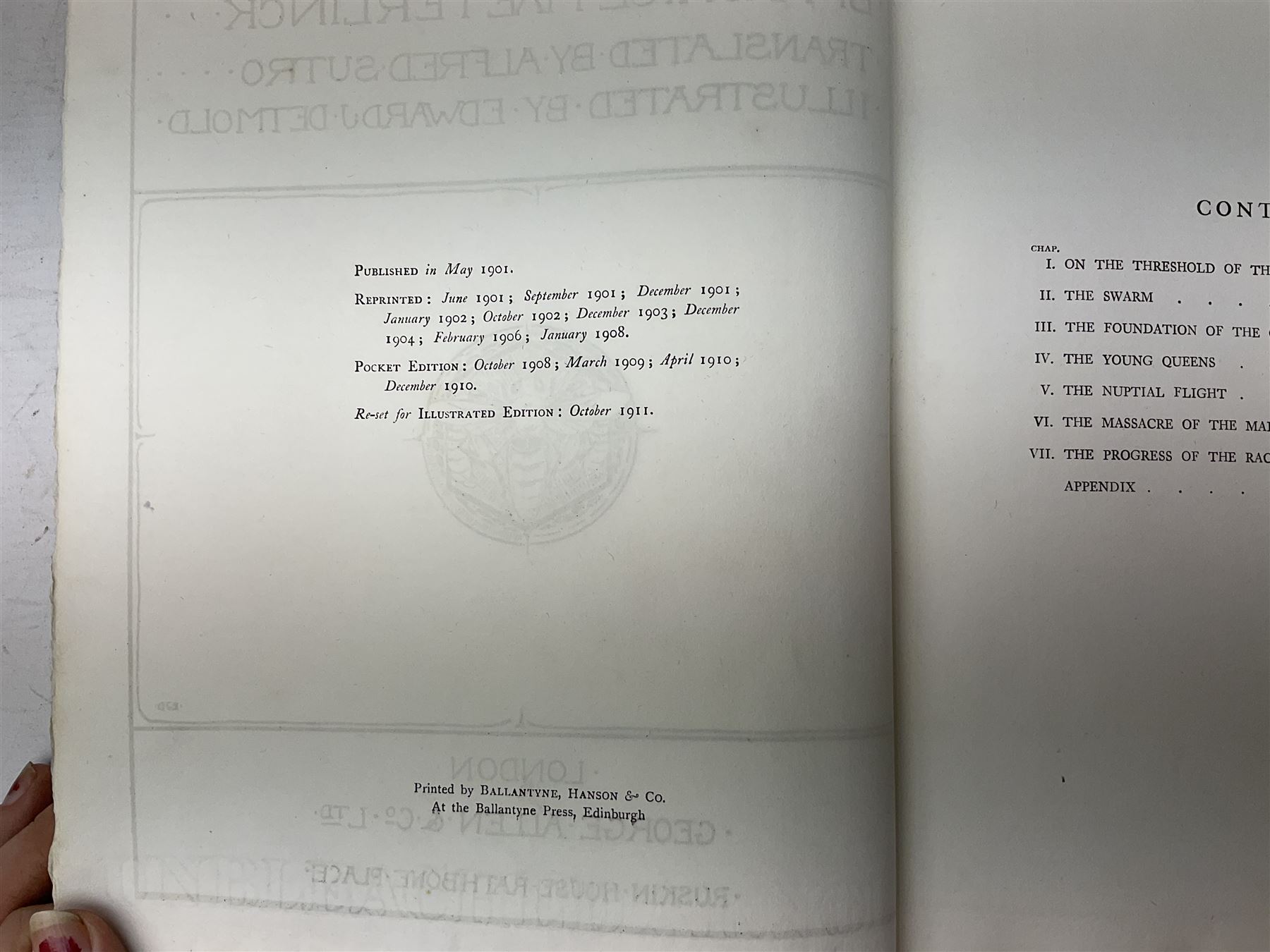 Maurice Maeterlinck: 'The Life of the Bee', illustrated E.J. Detmold, 13 mounted coloured plates, pub. Geo. Allen & Co. Ltd. London, 1911,