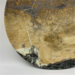 Cream marble plate, with grey, green and white undertones, D33cm
