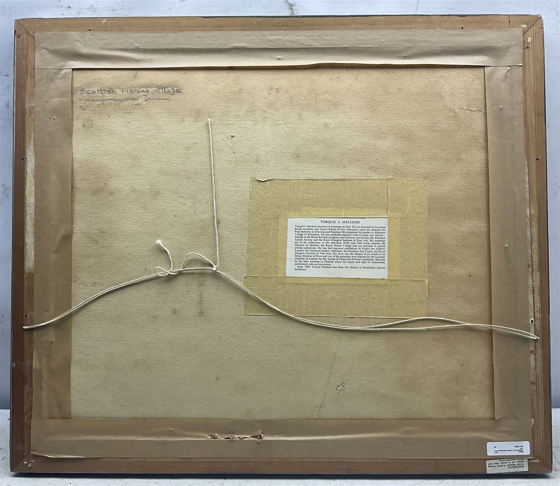 Torquil J Macleod (Scottish 1933-2002): Scottish Fishing Village, oil on board unsigned, titled verso 49cm x 60cm 