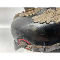 WW1 German leather Pickelhaube helmet with brass plate for Baden regiment, leather strap and leather part only of liner