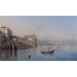 Giovanni Battista (Italian 1858-1925): Naples and Vesuvius, gouache signed 30cm x 51cm