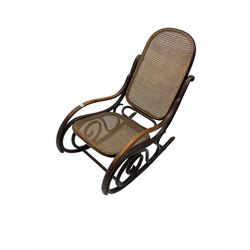Early 20th century Michael Thonet design bentwood rocking chair, with cane seat and back