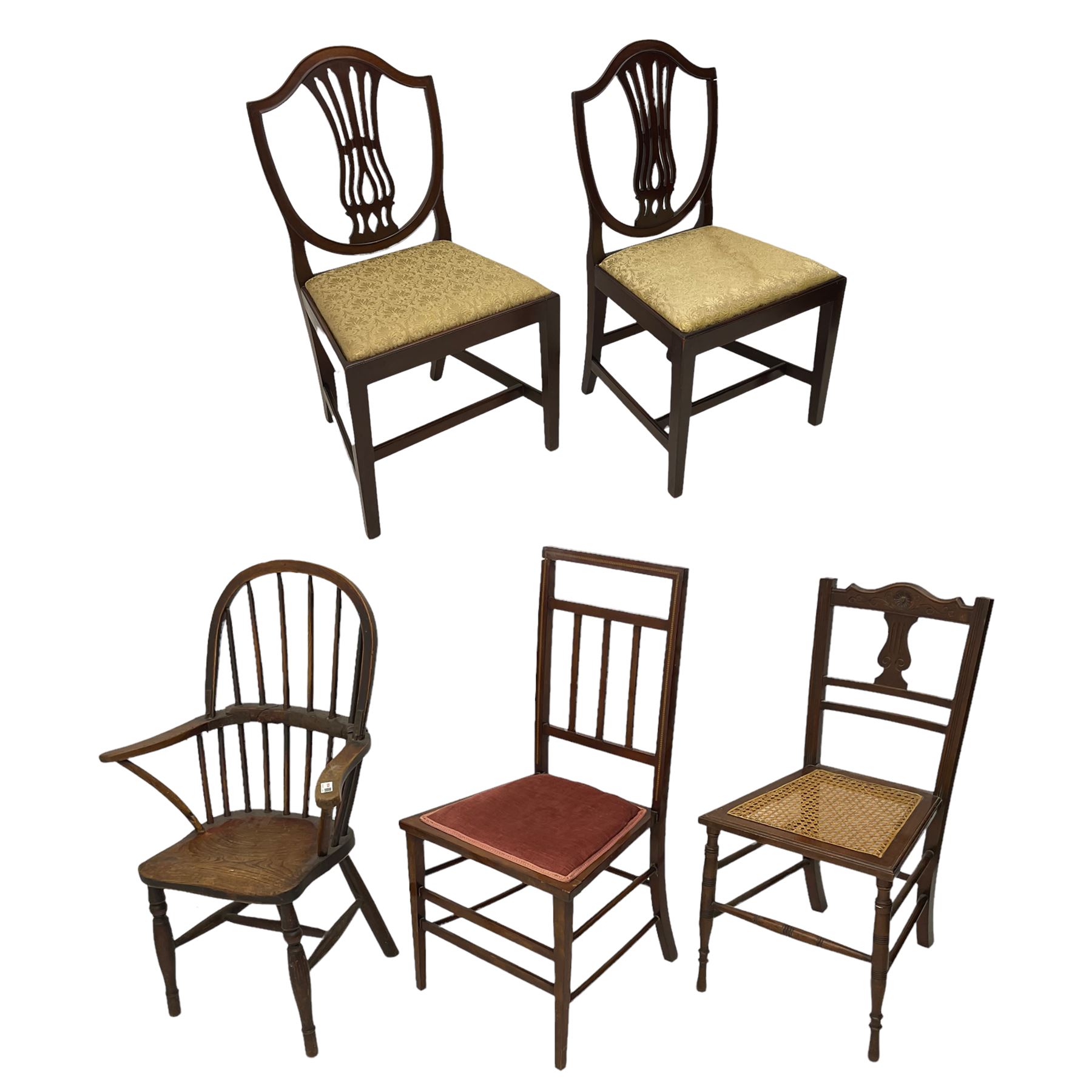 Pair 19th century mahogany Hepplewhite style side chairs, early Windsor