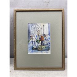 Catherine Tyler (British 1949-): 'Market Conversation - Ascoli Piceno', watercolour signed and dated '01, titled verso 19cm x 14cm 