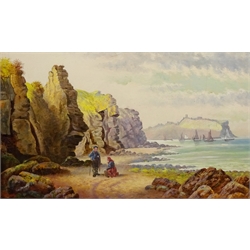  Henry Hellewell (British 19th century): Figures on Beach Cornelian Bay Looking Towards Scarborough, oil on board signed 33cm x 55cm   