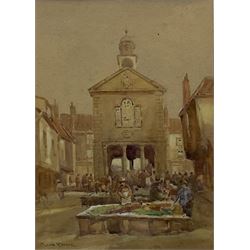Frank Rousse (British fl.1897-1917): Market Place Whitby, watercolour signed 36cm x 26cm