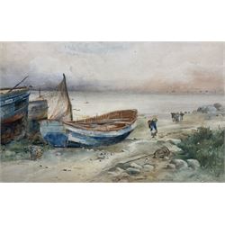 John Guttridge Sykes (British 1866-1941): Fishing Cobles on the Beach, watercolour signed 33cm x 51cm