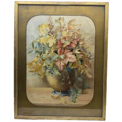 English School (19th century): Still Life Leaves and Berries in Pot, watercolour unsigned 69cm x 51cm