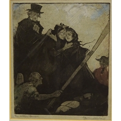  'The Settler's Farewell', aquatint with etching, hand coloured signed and titled in pencil by John Henry Amshewitz (British 1882-1942)  25cm x 22cm  