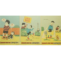 Original Rowntree Mackintosh (Rowntrees) advertising poster for Smarties - 'Somebody's After Your Smarties, colour poster depicting Dennis the Menace from 'The Beano' and Gnasher stealing Softy Walter's Smarties 38cm x 75cm
Provenance: from the personal collection of David Lamb, former advertising manager at Rowntree Mackintosh, York