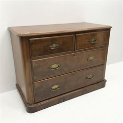 Victorian mahogany chest, two short and two long drawers platform base, W107cm, H78cm, D52cm