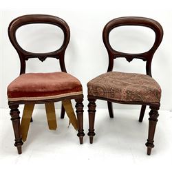 Pair Victorian mahogany balloon back dining chairs, upholstered seat, turned supports