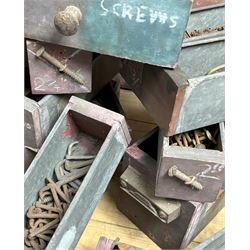 Collection of galvanised metal and wood workshop parts drawers and contents, early / mid 20th century.  - COLLECTION BY APPOINTMENT FROM: The White House, Thirsk Road, Easingwold, York, YO61 3NF - CALL 01723 507111 TO ARRANGE
