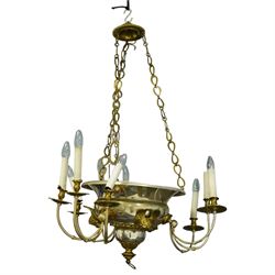 Regency Revival chromium-plated and gilt-brass nine-light chandelier of Neoclassical desig...