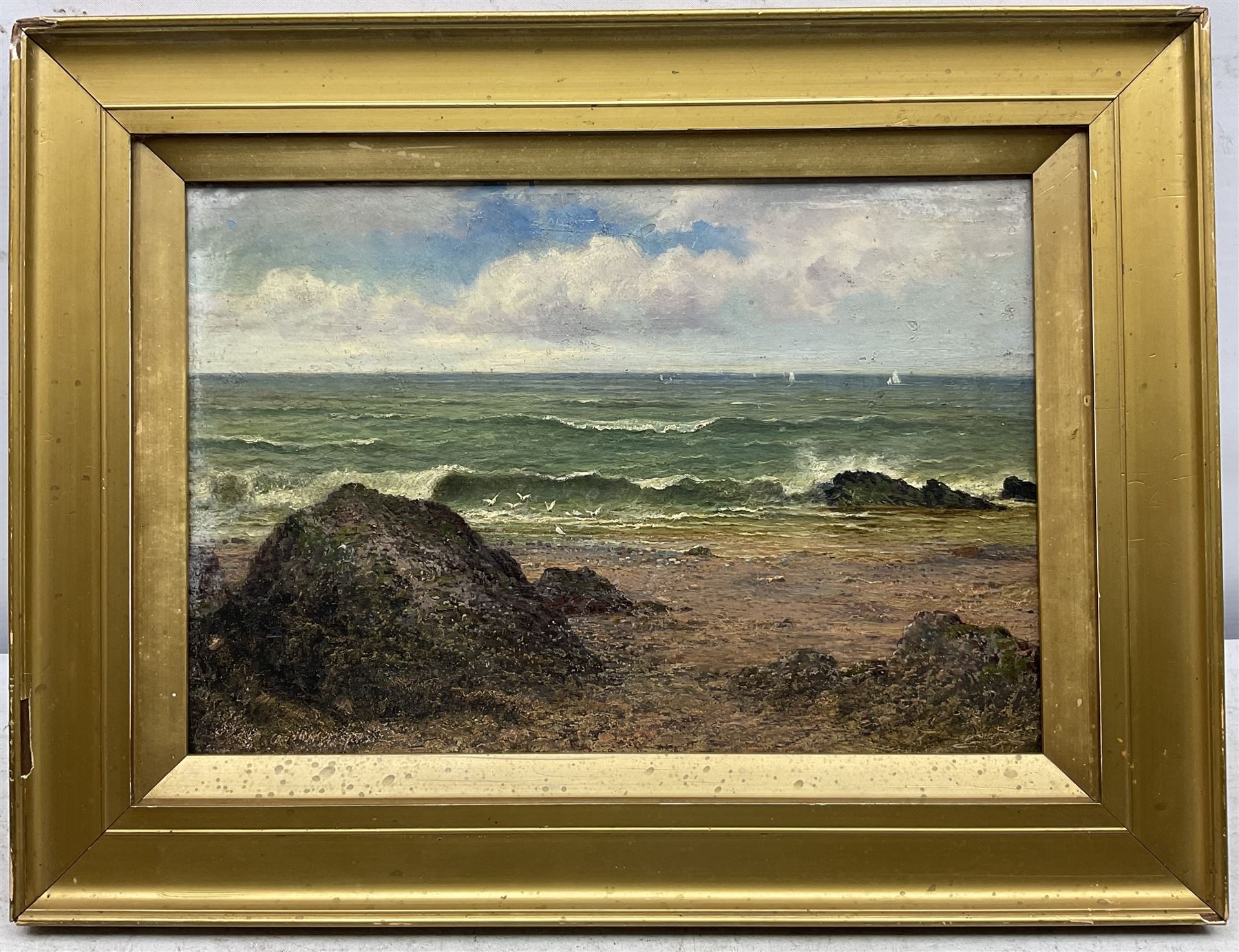 English School (19th century): Cornish Rocky Beach scene, oil on board unsigned 20cm x 29cm 