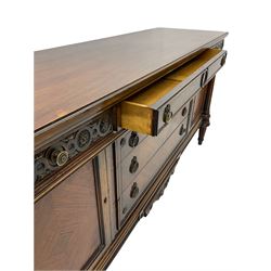Early 20th century French walnut sideboard, fitted with six drawers and two cupboards