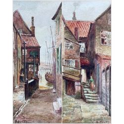 B Foley (British early 20th century): Arguments Yard and Tin Ghaut - Whitby, pair watercolours signed 22cm x 10cm (2)
