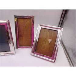 Three mid 20th century silver mounted photograph frames, all of rectangular form, with wooden easel style supports verso, tallest H24cm, all hallmarked