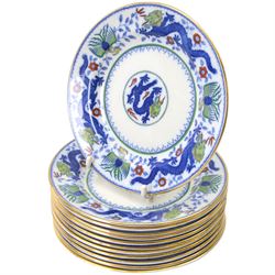 Minton Chinese Dragon and Bird pattern dinner service for twelve, including dinner plates, soup bowls, side plates in two sizes, covered serving dishes, platters etc 