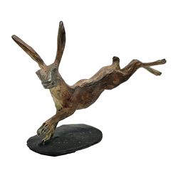 Michael Storey (British 1948-): 'Running Hare', bronze of a hare, H7cm, L10cm 