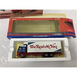 Corgi - four ‘Rigids’ limited edition 1:50 scale die-cast vehicles comprising CC14202 - Scania P Box Lorry Tunnock’s no.1035/1710; CC13515 - Volvo FM Fridge Lorry The Real McKay Ltd; CC13903 - Foden Alpha Curtainside Lorry Stan Robinson Ltd; CC11913 - ERF EC Aggregate Tipper Brian Harris Transport; all boxed (4)