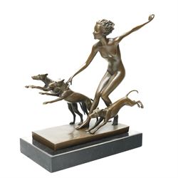 After Lorenzl - Art Deco style bronze group 'Spring Frolic', with foundry mark on rectangular marble base 23cm x 23cm