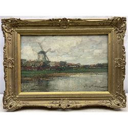 Kershaw Schofield (British 1872-1941): Windmill by the River, oil on canvas signed 29cm x 44cm