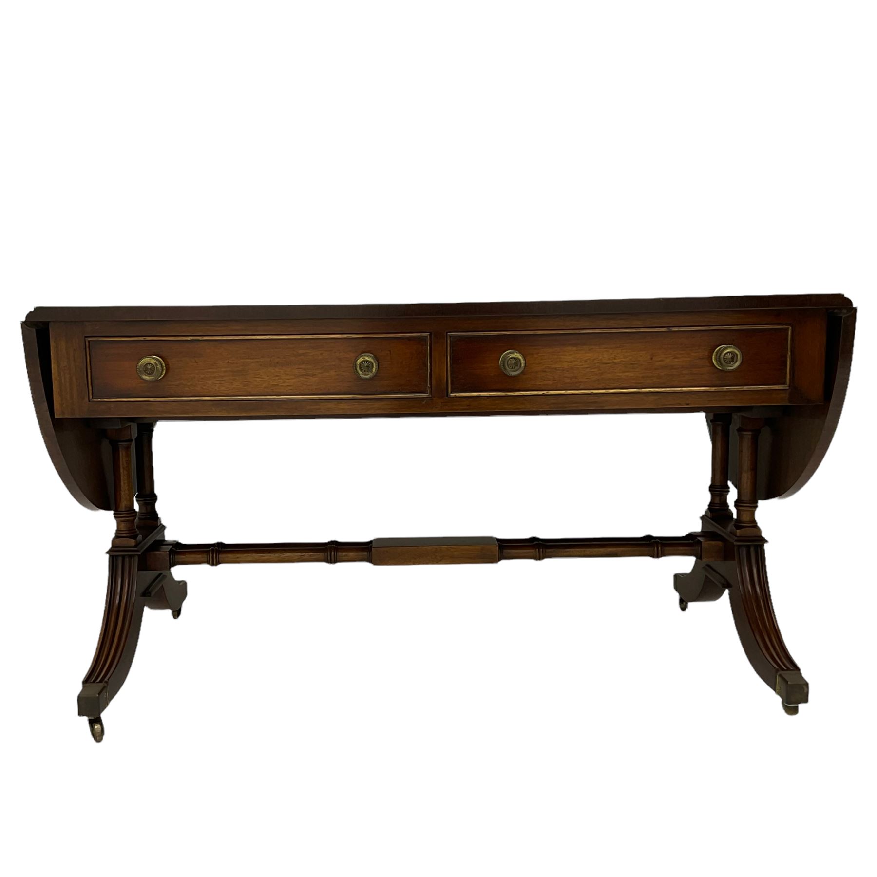 Bevan Funnell Reprodux - mahogany drop leaf sofa coffee table, fitted with two drawers
