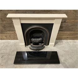 Aurora Dorchester Black Fire suite - granite style surround with cast iron insert, electric fire with remote and black hearth