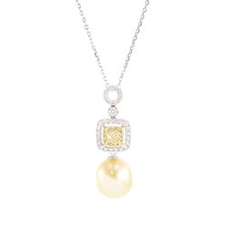 18ct white gold pearl and diamond pendan