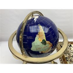 Polished hardstone terrestrial globe, together with chess board and part set of chess pieces, globe H50cm