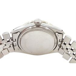 Rolex Oyster Perpetual Datejust gentleman's stainless steel automatic wristwatch, circa 1984, Ref. 16030, serial No. 8124572, after market diamond dot mother of pearl dial and diamond set bezel, on stainless steel Jubilee bracelet, with fold-over clasp