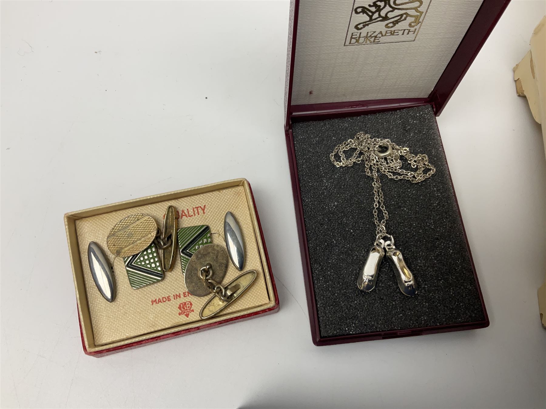 1930s silver fob, with rose gold vacant cartouche to centre, hallmarked William John Pellow, Chester 1933, together with a collection of costume jewellery including brooches, earrings and cufflinks, etc 