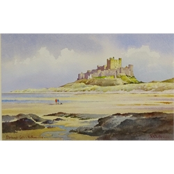 Kenneth W Burton (British 1946-): 'Bamburgh Castle Northumberland', watercolour signed and titled 13cm x 21cm Provenance: from 'The Counties of Great Britain Collection', certificate verso  