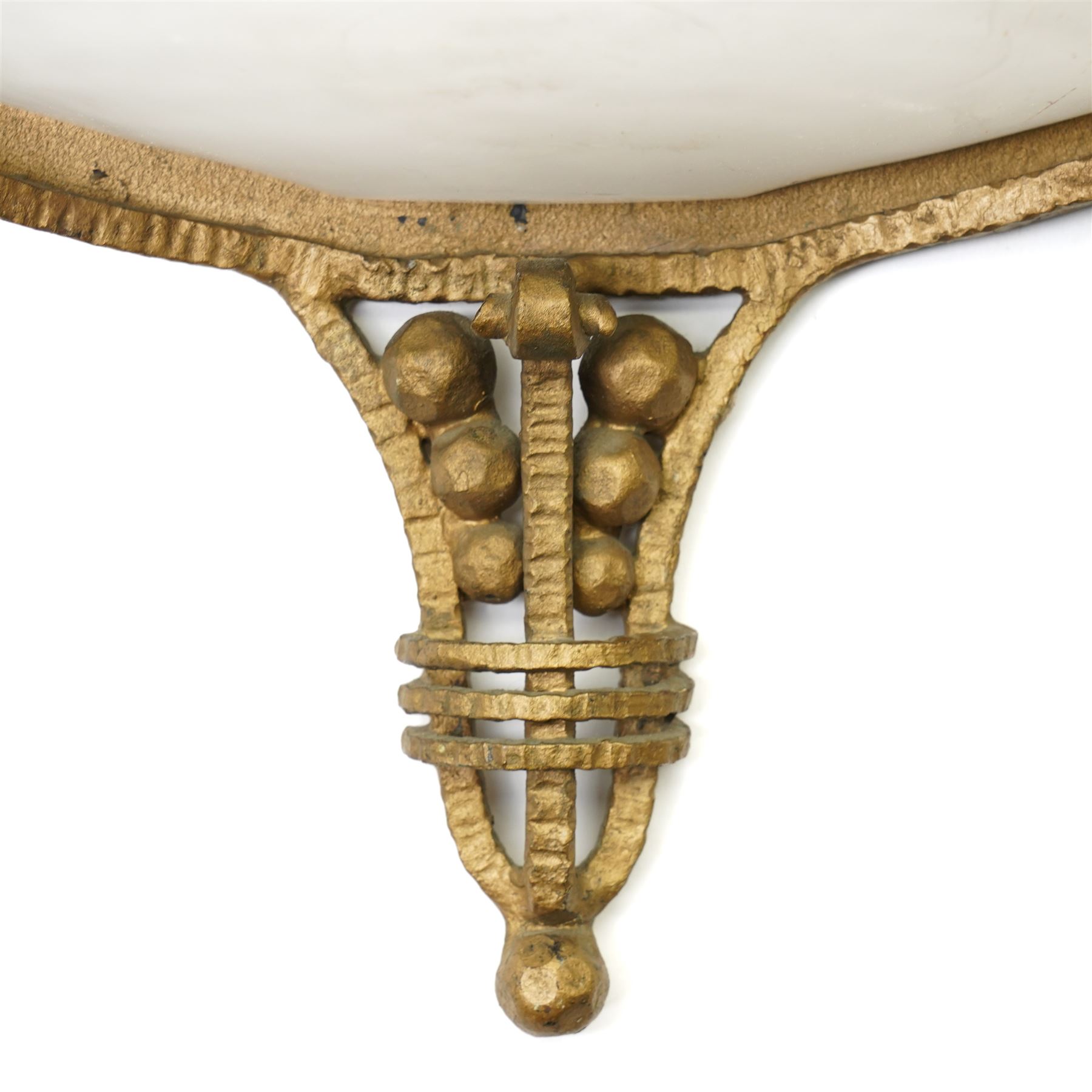 Muller Frères Lunéville - 1920's Art Deco wall light, the purple frosted glass bowl set in a gilt metal stylised wall mount, signed to bowl, H29cm