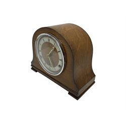 Oak cased three train Westminster chime mantle clock