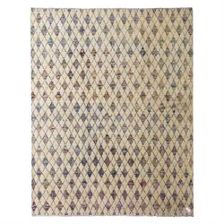 Contemporary Moroccan Berber design wool rug, cream field with blue diamond lattice, decor...