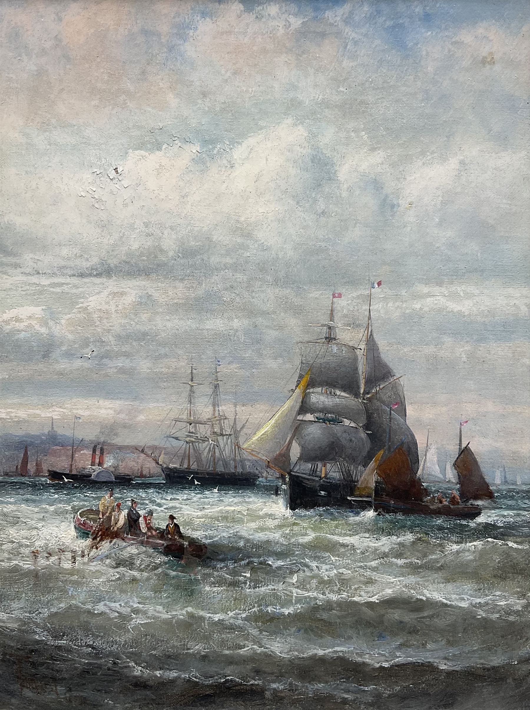 William Anslow Thornley (British fl.1858-1898): A Busy Shipping Lane, oil on canvas signed 39cm x 29cm
