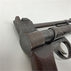 Webley 'Junior' .177 air pistol with top lever action and wooden grips; marked The Webley Junior .177 Webley & Scott Ltd Birmingham 4 Made in England to left side of cylinder; numbered 078 to muzzle and J3007 to trigger guard; L21cm; together with part tin of Webley .177 Special Pellets NB: AGE RESTRICTIONS APPLY TO THE PURCHASE OF THIS LOT.