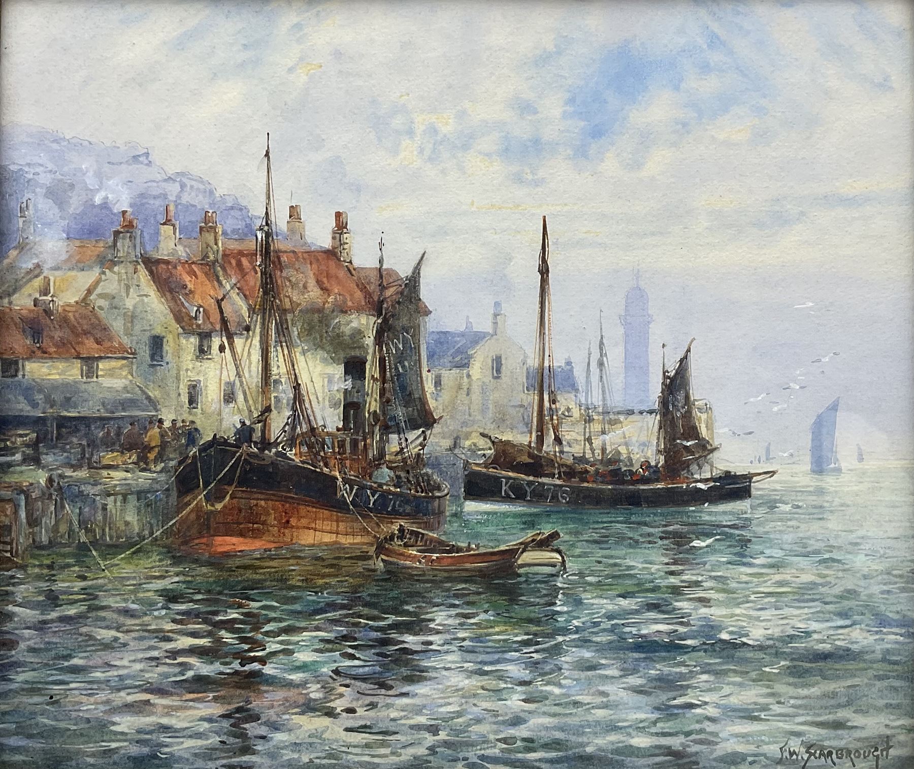 Frank (Frederick) William Scarborough (British 1860-1939): Kirkcaldy Boats - Scottish Coast, watercolour signed 27cm x 31cm
