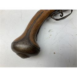 Continental flintlock pistol, probably 19th century, approximately twenty bore, the full walnut stock with brass and steel mounts, lock inscribed 'In Brischia Scioli', skull crusher butt L56cm
