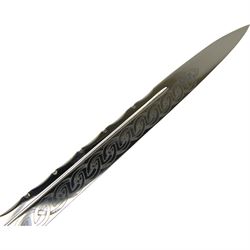20th century Scottish Dirk, with Wilkinson Sword blade, with 29cm single edged etched blade, the leather sheath with white metal mounts in presentation box, overall L48cm 