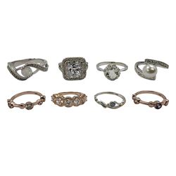 Eight silver and silver-gilt stone set rings, various designs and sizes, all stamped 925 