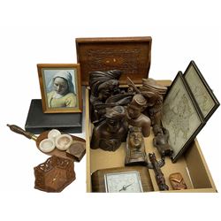 Miscellaneous items including decorative items, wooden tray etc, in one box