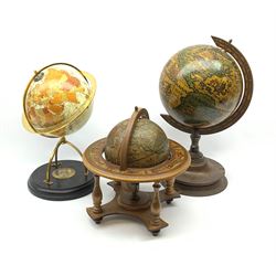 Three small desk globes, the largest H40cm
